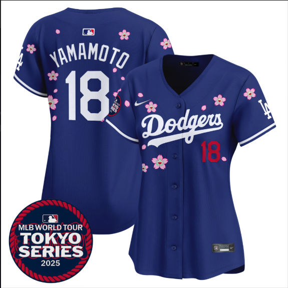 Women Los Angeles Dodgers 18 Yamamoto Tokyo Series 2025 blue Limited Stitched Jersey